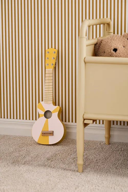 Guitarra riscas amarelo e branco