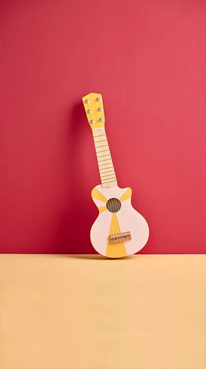 Guitarra riscas amarelo e branco