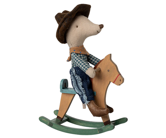 Ratinho cowboy no cavalo de baloiço - Irmão mais novo