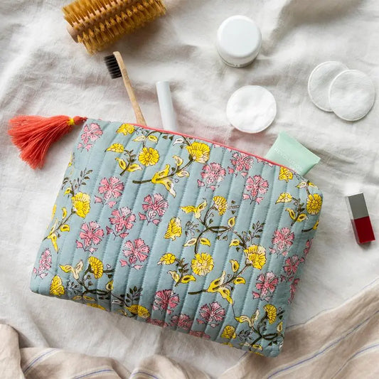 Necessaire grande cinzento flores lilavati