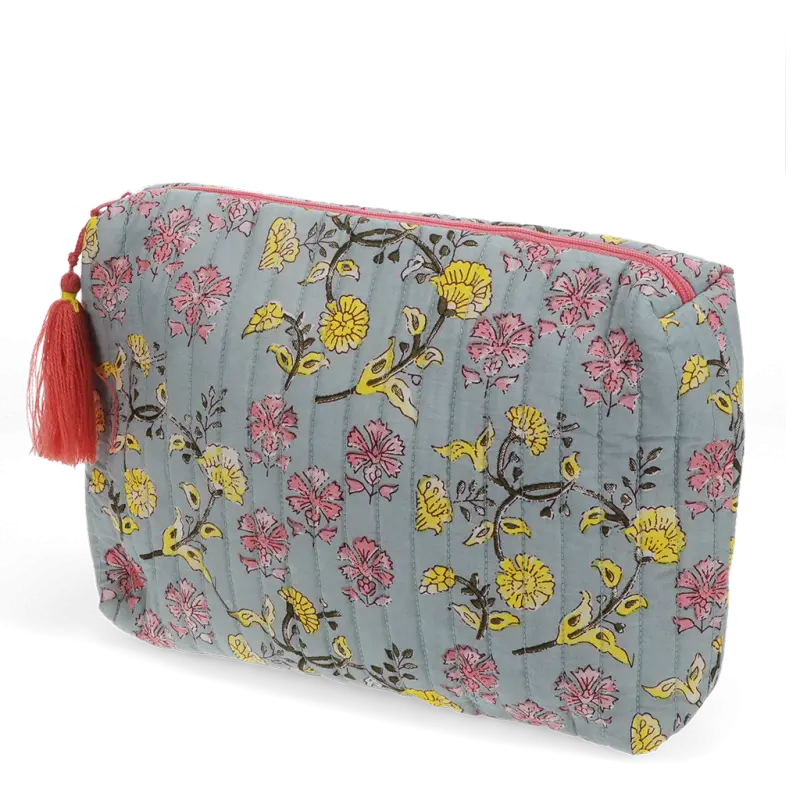 Necessaire grande cinzento flores lilavati