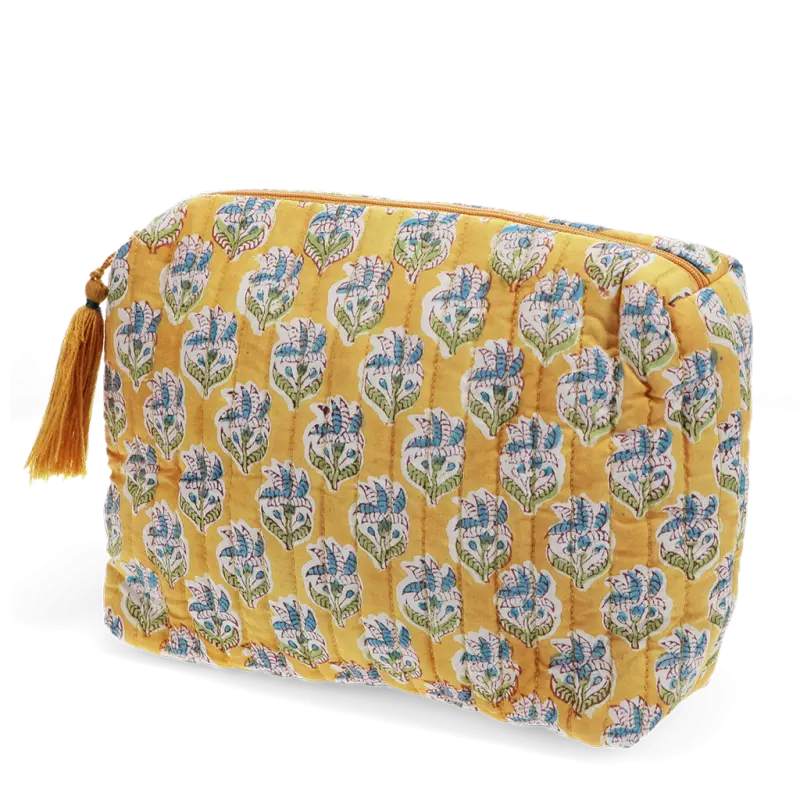 Necessaire grande amarelo flores kimaya