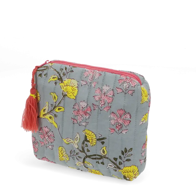 Necessaire pequeno cinzento flores lilavati