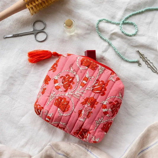 Necessaire pequeno rosa flores kalyani