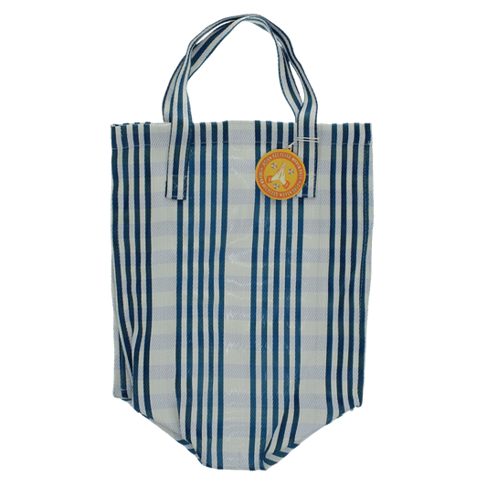 Saco de compras reciclado em tecido - Branco e azul