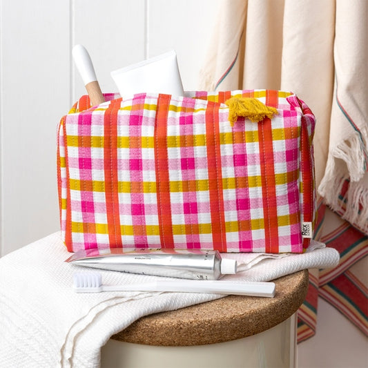 Necessaire grande xadrez rosa