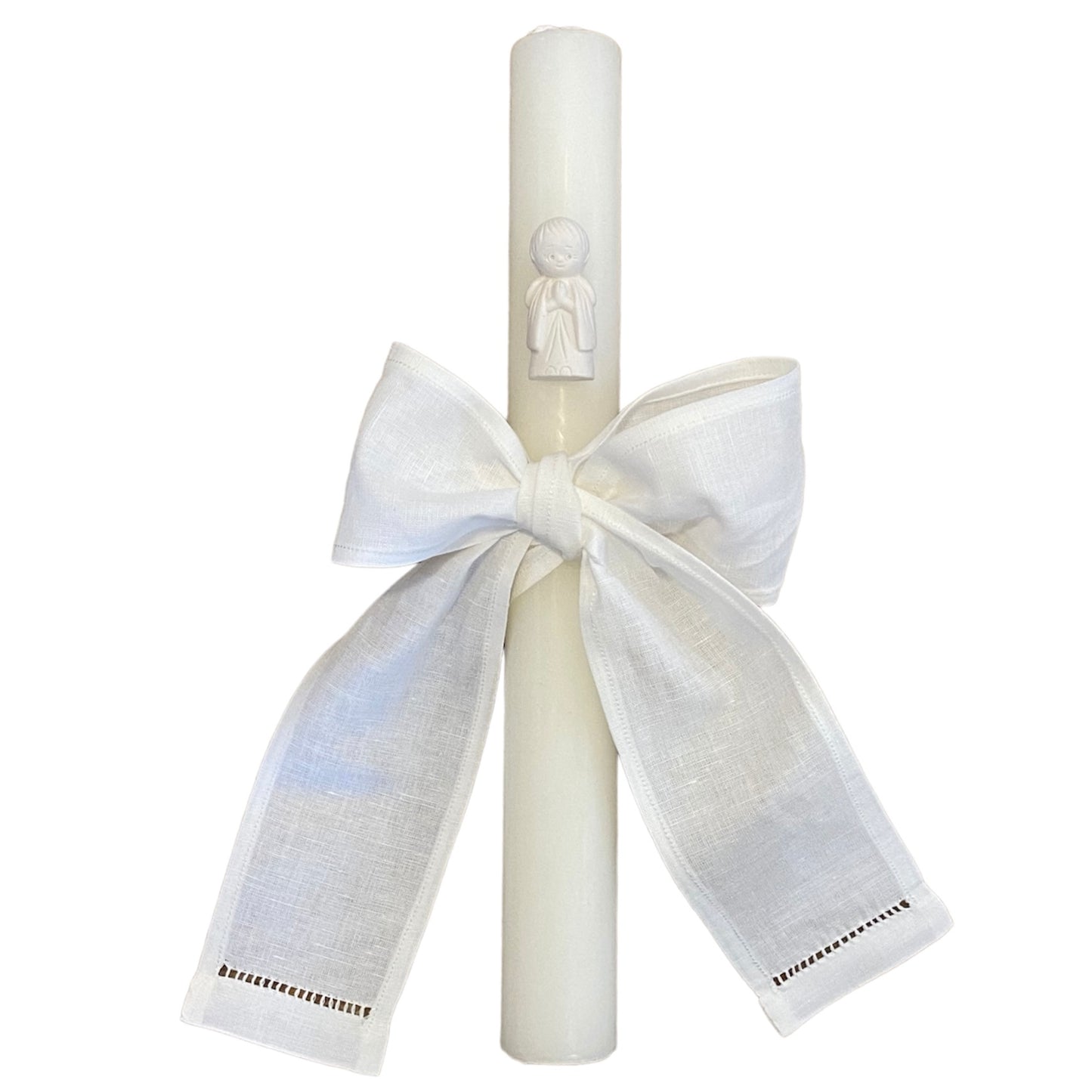 vela de baptismo - anjinho gesso laço linho
