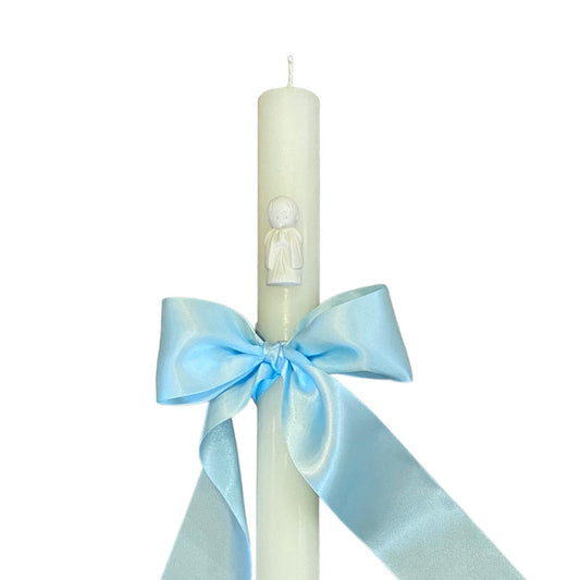 vela de baptismo - anjinho gesso laço cetim/tecido