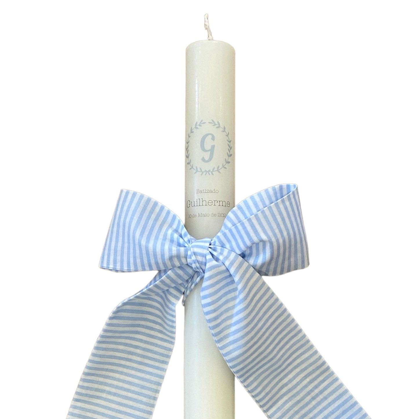vela de baptismo - impressão personalizada laço cetim/tecido