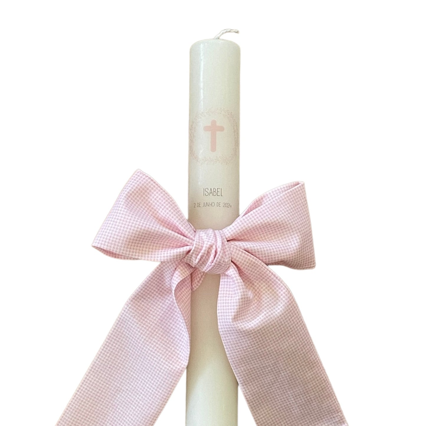 vela de baptismo - impressão personalizada laço cetim/tecido