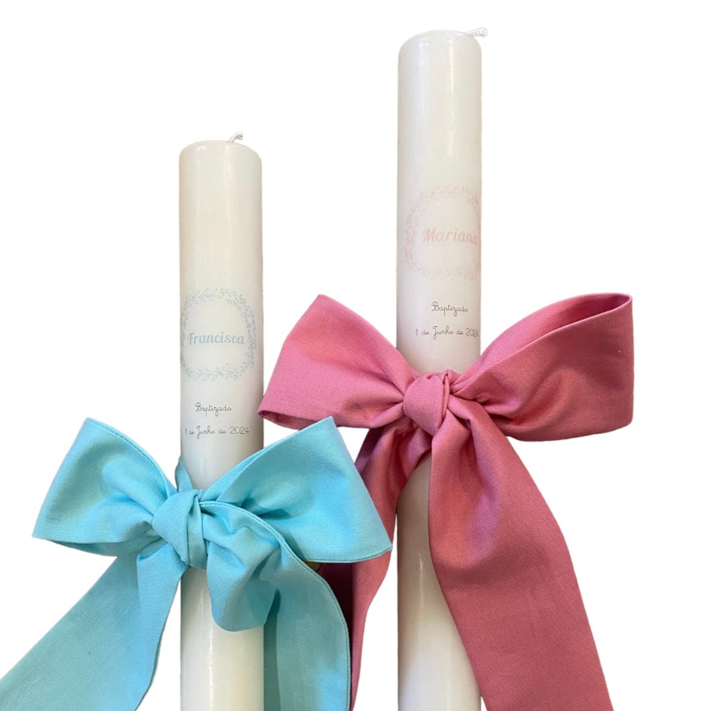 vela de baptismo - impressão personalizada laço cetim/tecido