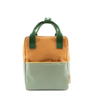 Mochila pequena amarela/menta alças verdes