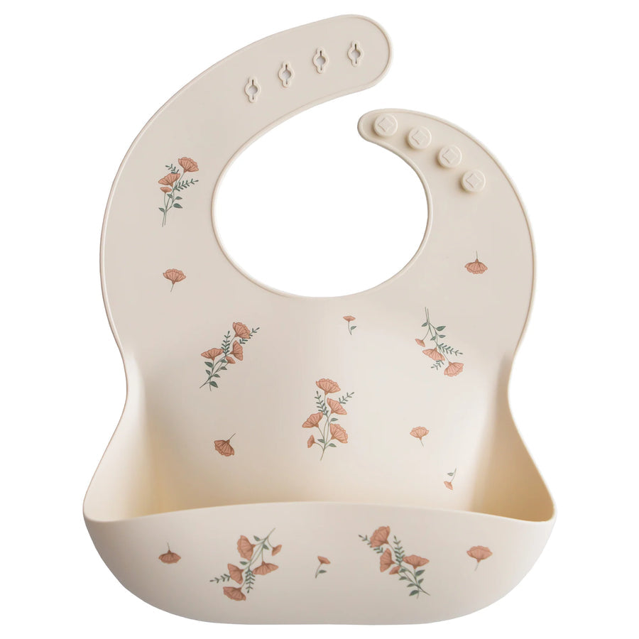 Babete silicone mushie - pink flowers
