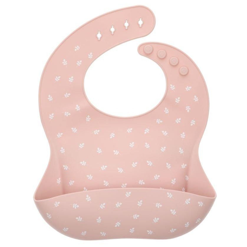 Babete silicone - folhas rosa