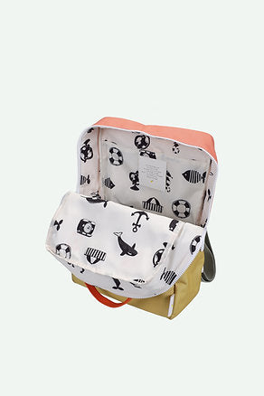 Mochila grande metade amarelo/coral