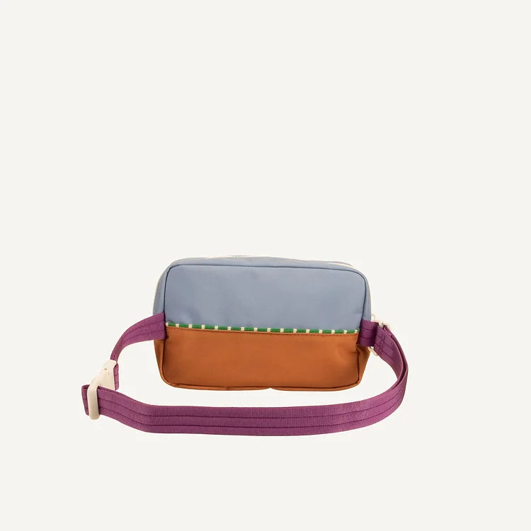 Bolsa cintura grande azul/laranja alça roxo