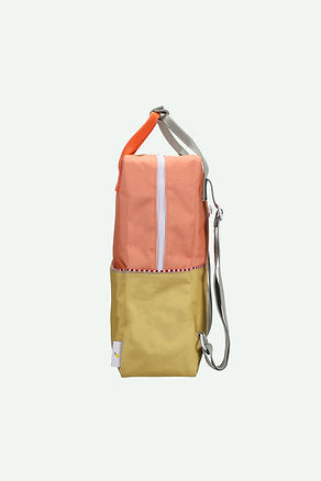 Mochila grande metade amarelo/coral