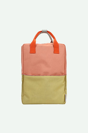 Mochila grande metade amarelo/coral