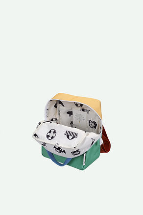 Mochila pequena metade verde/amarelo