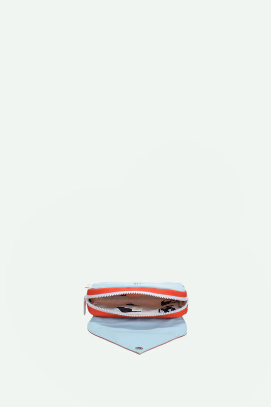 Bolsa cintura pequena envelope azul e rosa