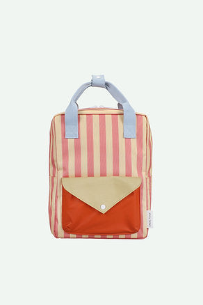 Mochila média riscas amarelo/coral