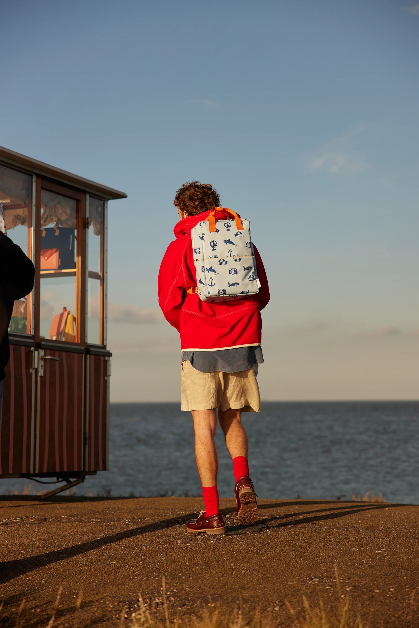 Mochila grande azul desenhos náuticos