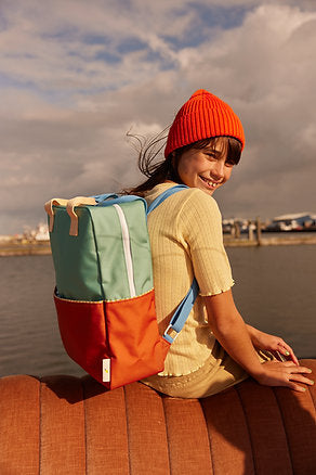 Mochila grande metade tijolo/verde