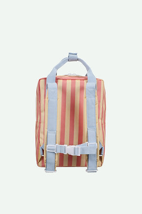 Mochila média riscas amarelo/coral