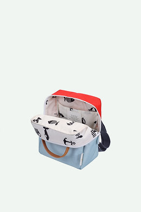 Mochila pequena metade azul/encarnado