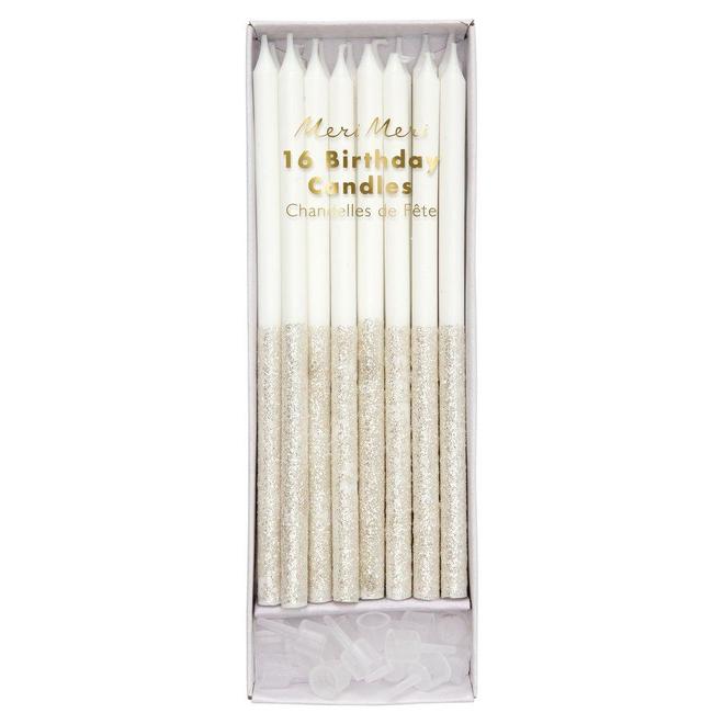 Velas compridas metade glitter - prateado