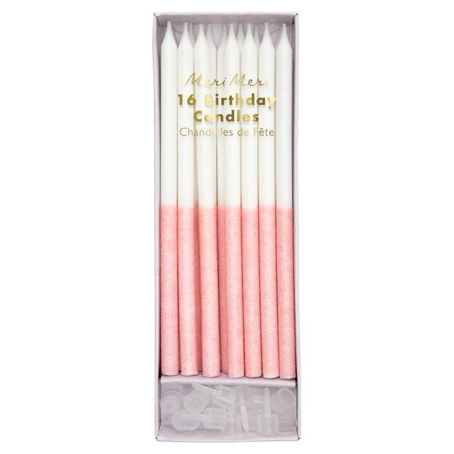 Velas compridas metade glitter - rosa claro