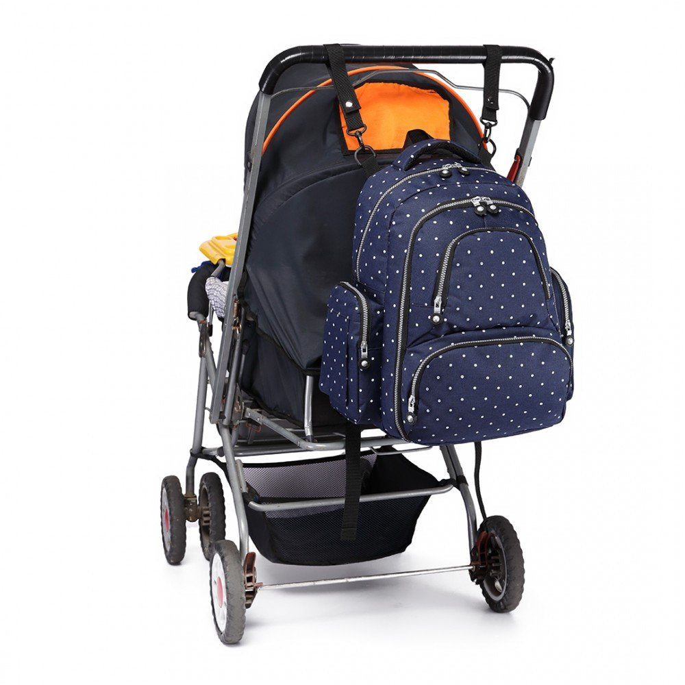 Mochila maternidade azul escuro pintinhas brancas