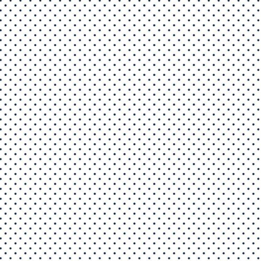 Tecido branco bolinhas azul navy