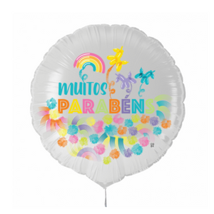Balão "Muitos parabéns" arco íris