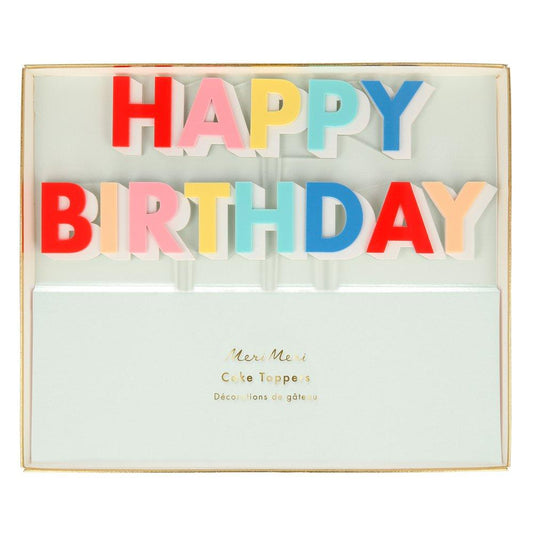 Topo bolo acrílico "happy birthday" multicores