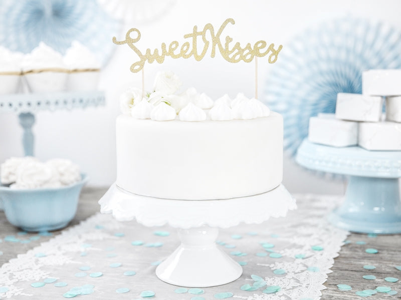 Topo bolo dourado "sweet kisses"