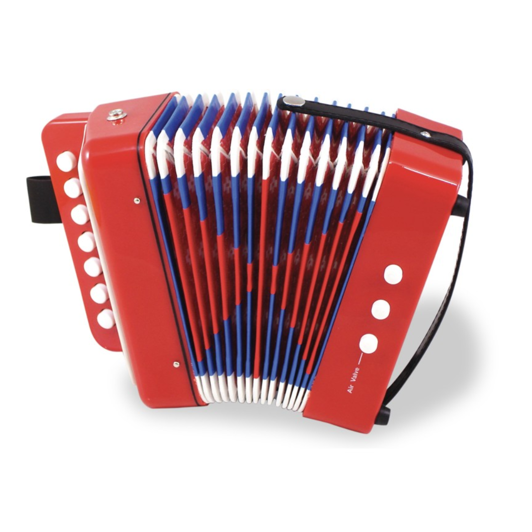 Acordeão encarnado e azul