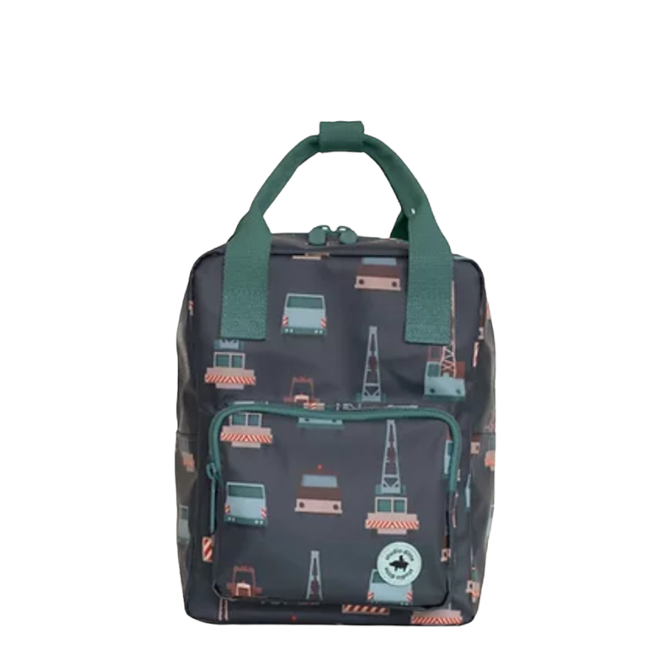 Mochila pequena azul construção