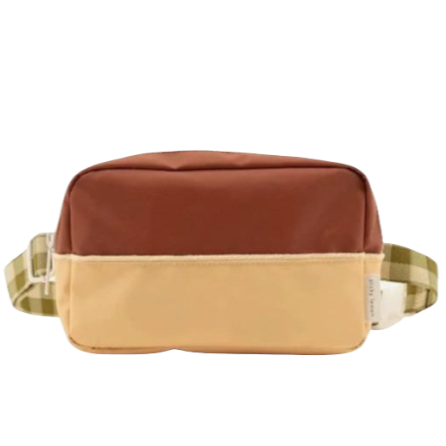 Bolsa cintura grande castanho/pessego alça xadrez verde seco