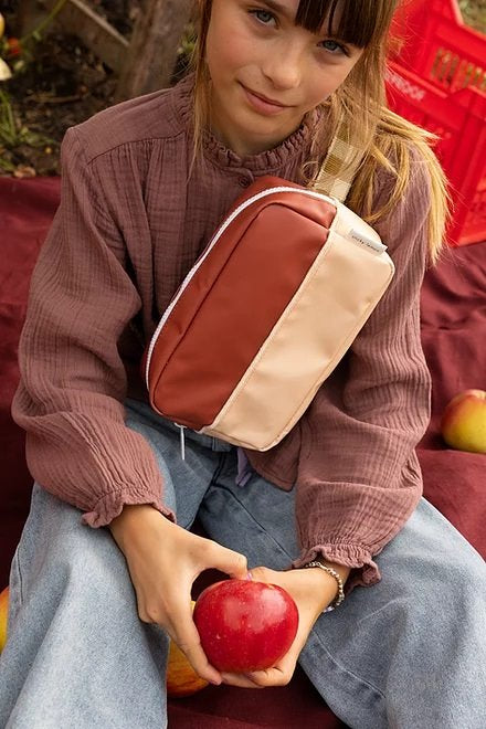 Bolsa cintura grande castanho/pessego alça xadrez verde seco