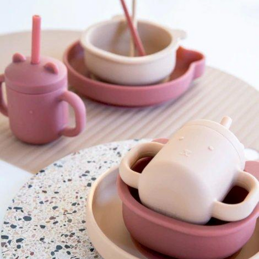 Copo silicone com palhinha - rose