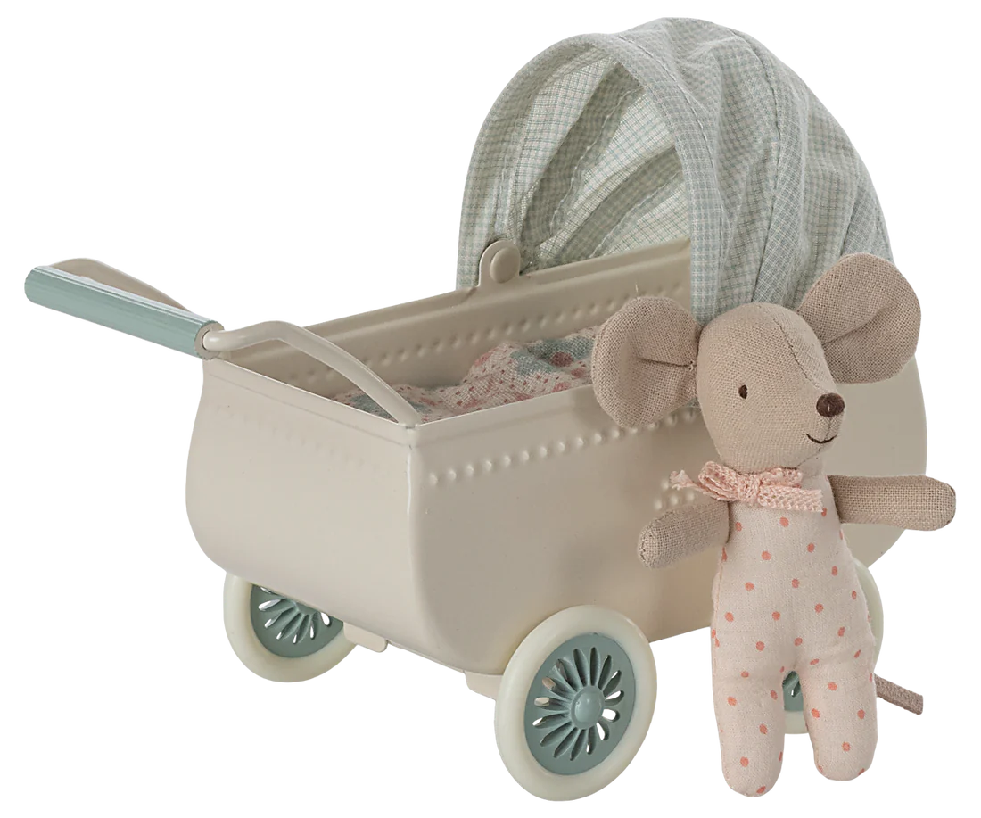 Carrinho de bebé com ratinho - Mint