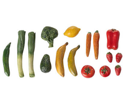 Legumes e frutas em miniatura