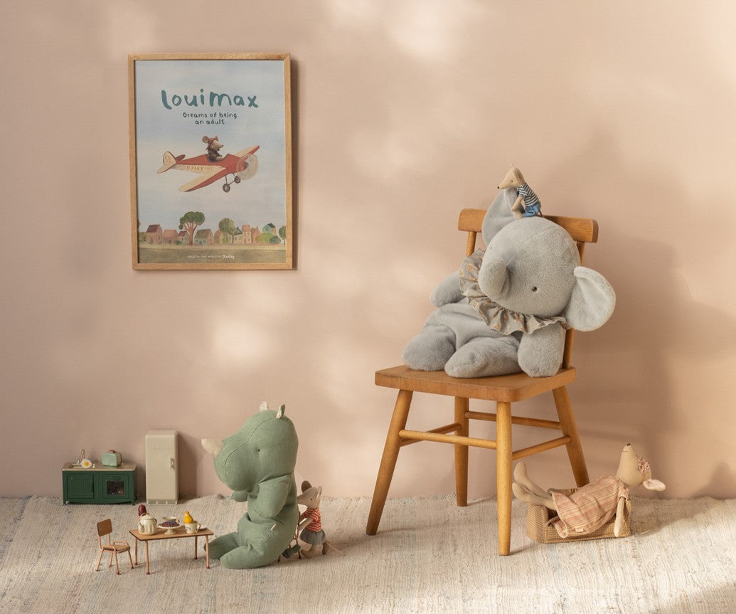 Elefante plush grande - azul/cinzento