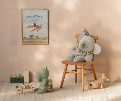 Elefante plush grande - azul/cinzento