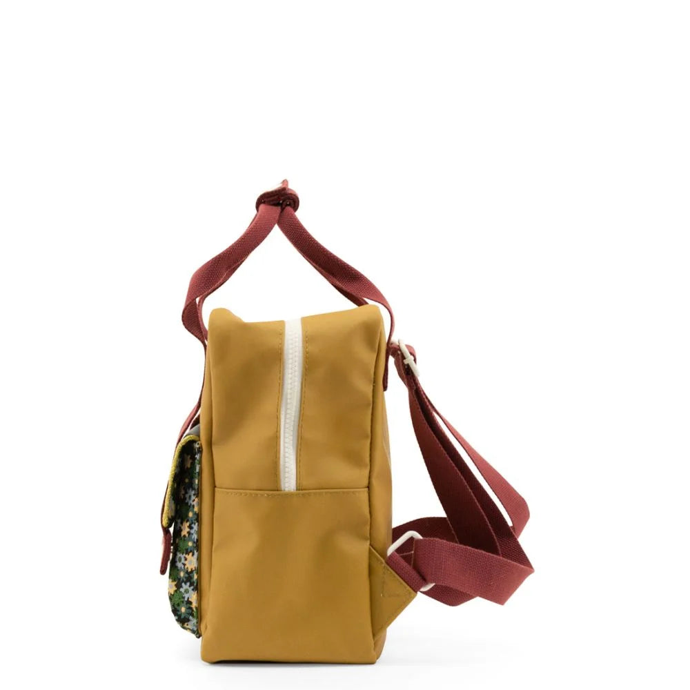 Mochila pequena verde bolso florzinhas