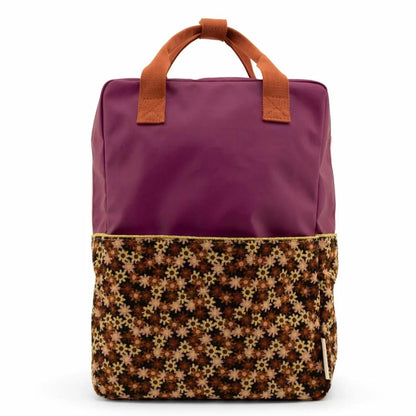 Mochila grande florzinhas roxo