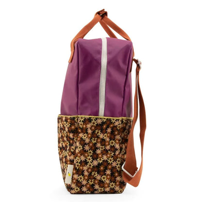 Mochila grande florzinhas roxo