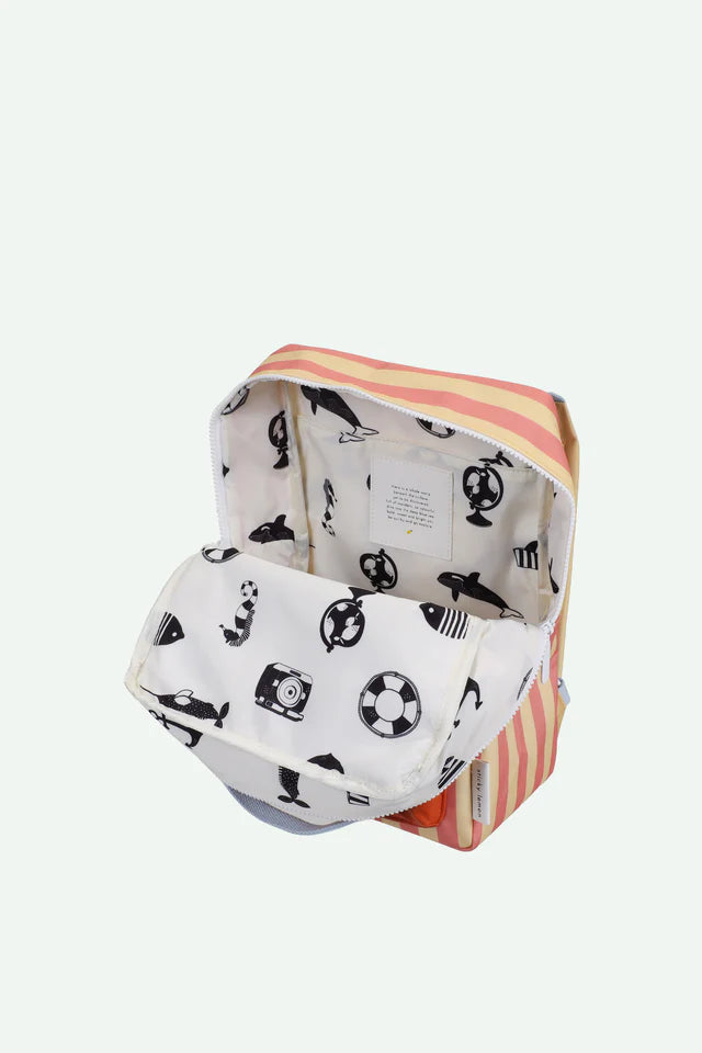 Mochila média riscas amarelo/coral