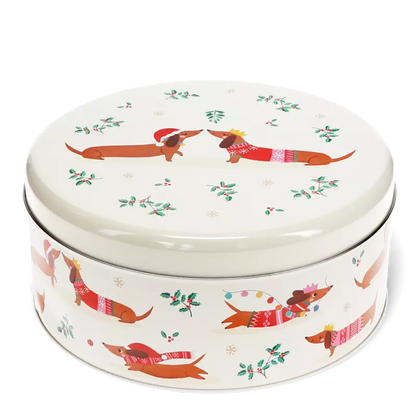 Caixa de lata cão salsicha natal